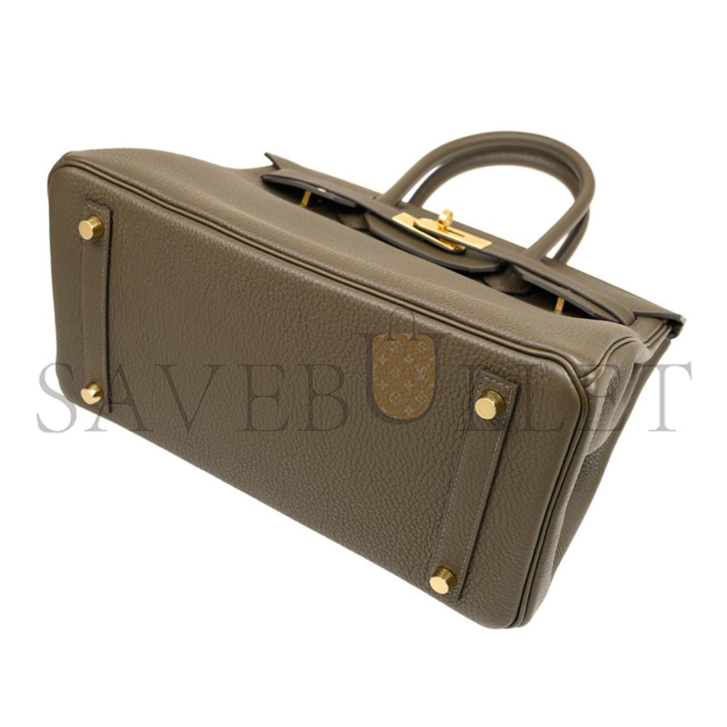 H**mes master birkin 25 epsom leather trench coat grey gold buckle bag h028369ccm8 (25*20*13cm)